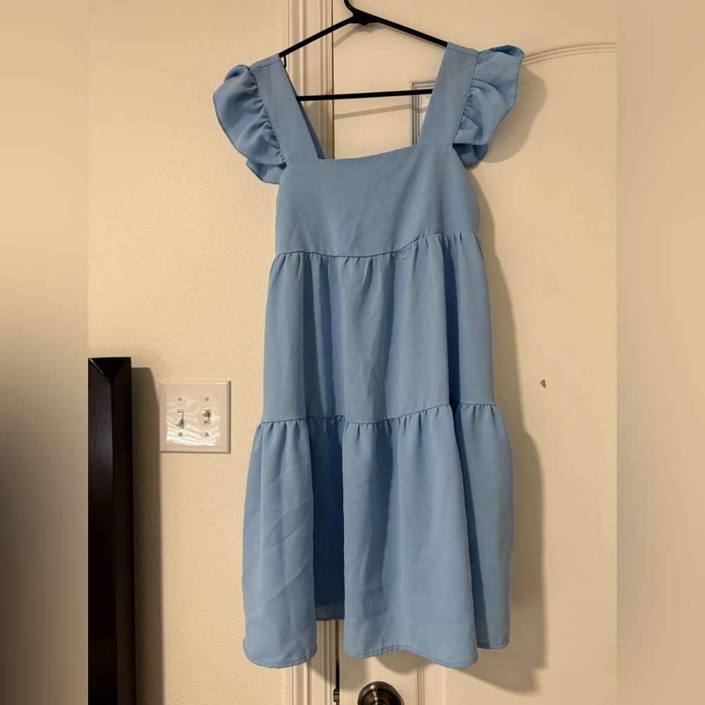 SHEIN Ruffle Sleeve Tiered Babydoll Dress – Light Blue